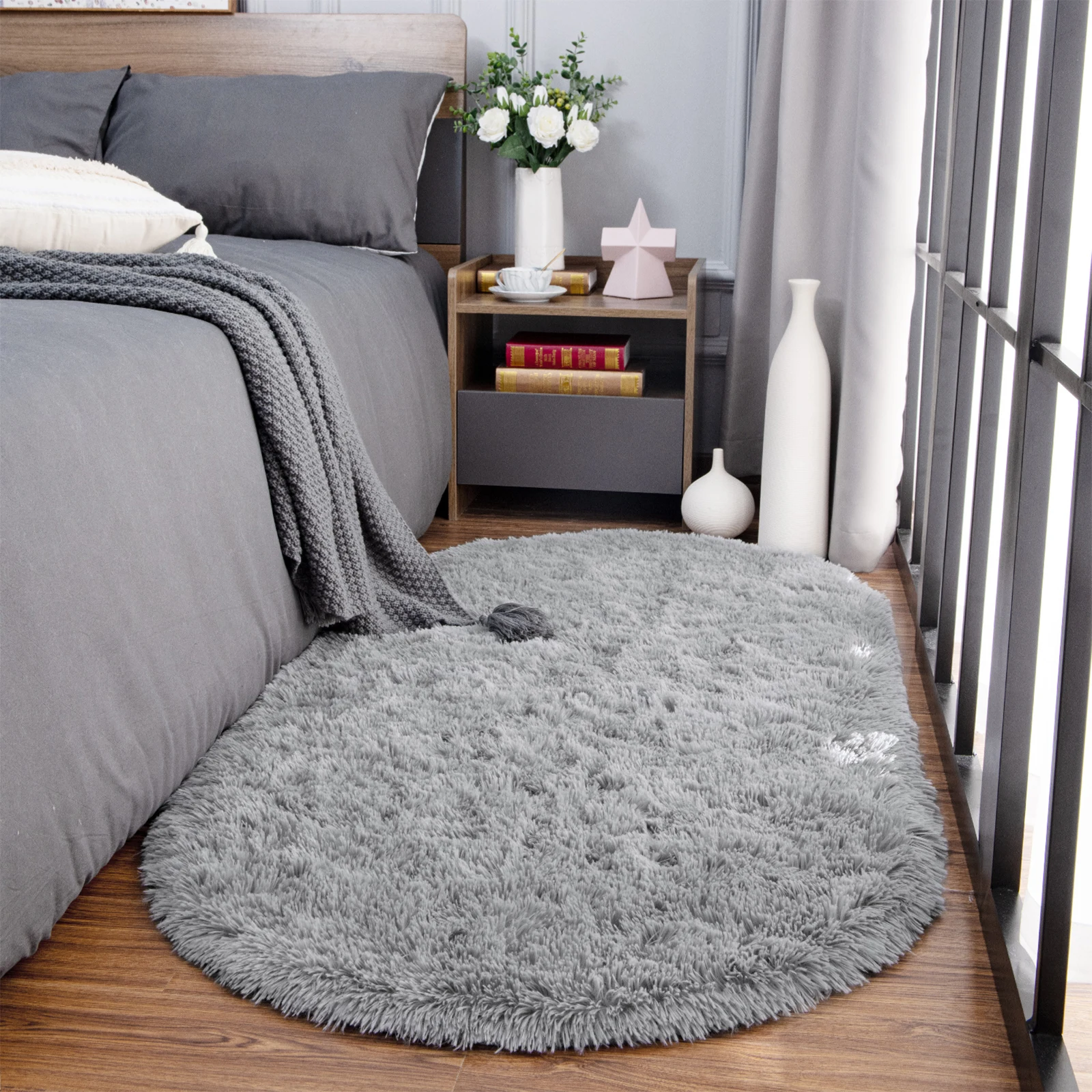 LOCHAS Faux Fur Area Rugs Oval fluffy Long Hair Carpet Floor mats plush Soft door Mat bedside carpets for bedroom living room