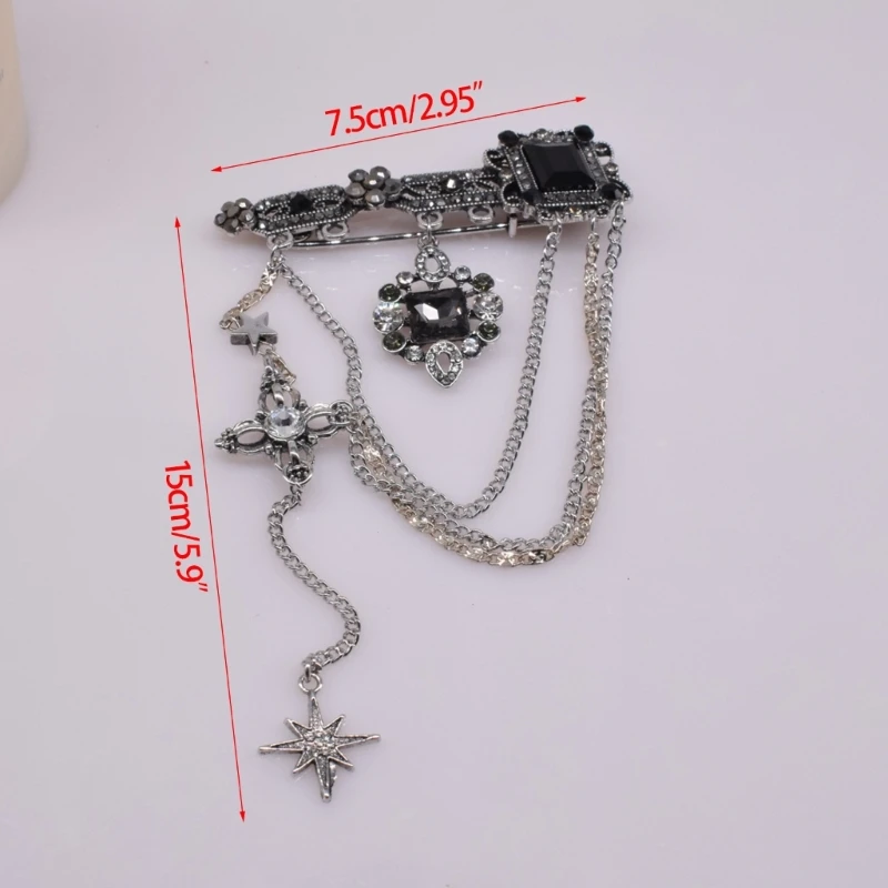 Women Brooch Pins Sweater Shawl Gem Pendant Brooch Clip Tassel Chain Star Lapel Pin Brooches for Women Y2K Safety Pins