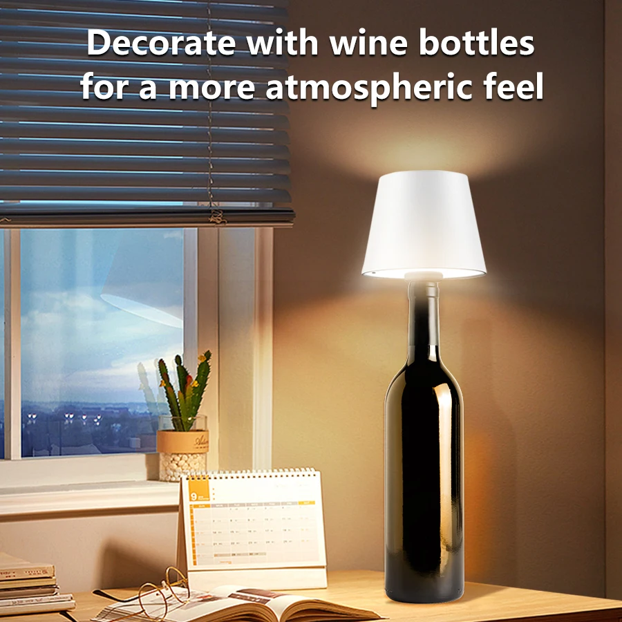 زجاجة النبيذ LED مصباح طاولة لاسلكي 3-color عكس الضوء بشكل لا نهائي USB قابلة للشحن أضواء طاولة الطعام اللمس أضواء LED مقاومة للماء #6