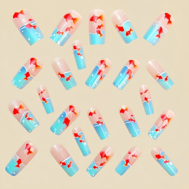 1 Set Press on Nail,Square Fake Nail Stick Glues on Nail False Nail Acrylic Nail