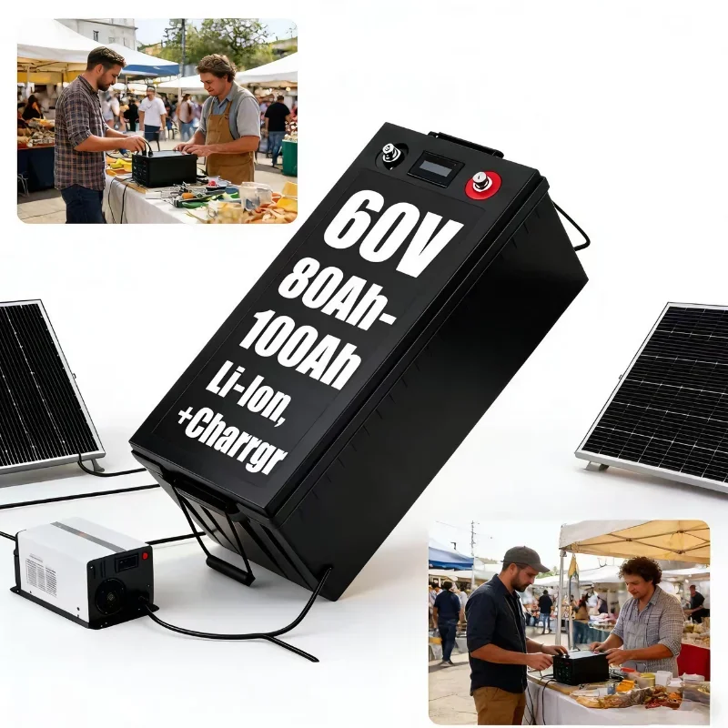 60V 80Ah 100Ah Lithium Ion Battery | 10A Fast Charger | Golf Cart, Hybrid Electric Vehicle, Solar System, Emergency Power Backup