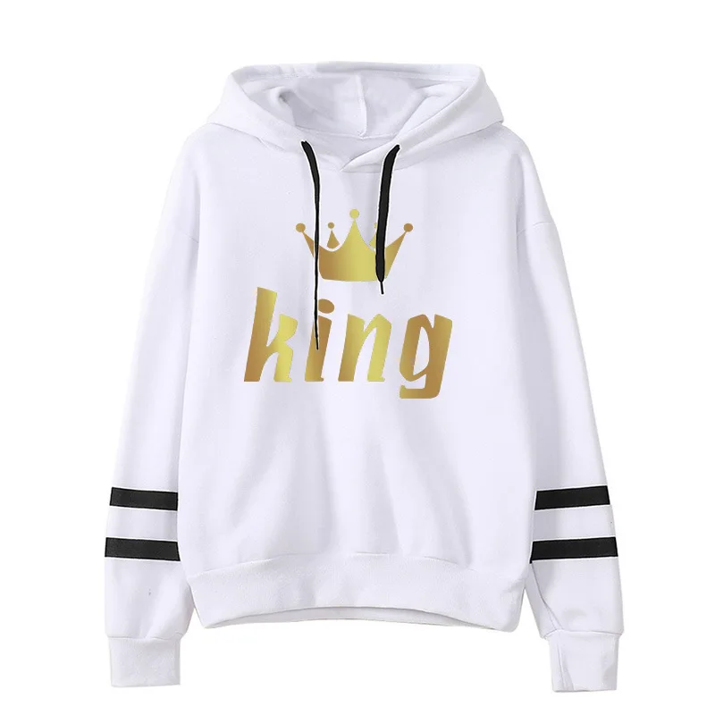 2025hoodie  Autumn/Winter King  Queen Print Striped Sweatshirt  Unisex Pullover Jacket for Men  Women