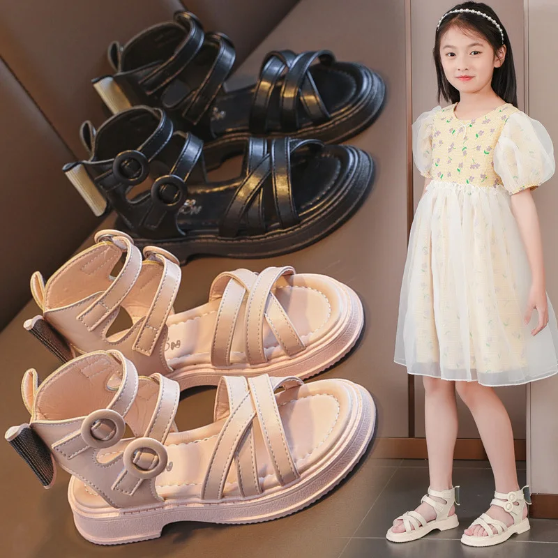 Kinder sandalen für Mädchen Rom Bogens chuhe für Kinder Kinder Strands chuhe flach mit Mädchen Sommers andalen Prinzessin Schuhe 27-37