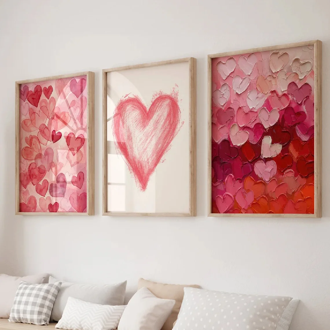3/6pcs Pink Romantic Heart Canvas Print Red Love Couple Valentine's Day Wall Art Poster Decor for Perfect Valentine's Day Gift
