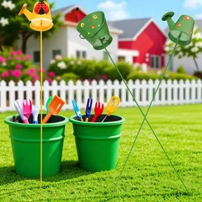 

3Pcs Metal Iron Garden Stakes Cartoon Lawn Ornament Durable Outdoor Plant Pot Decoration Iron Garden Stake Lawn Stake Decor