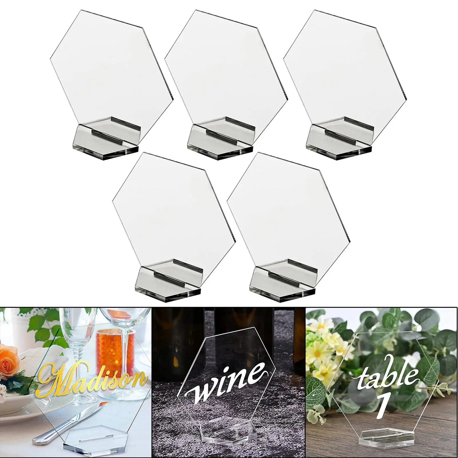 5 Pieces Clear for Table Hexagon Acrylic Sign Guest Names Card for Wedding Birthday Party