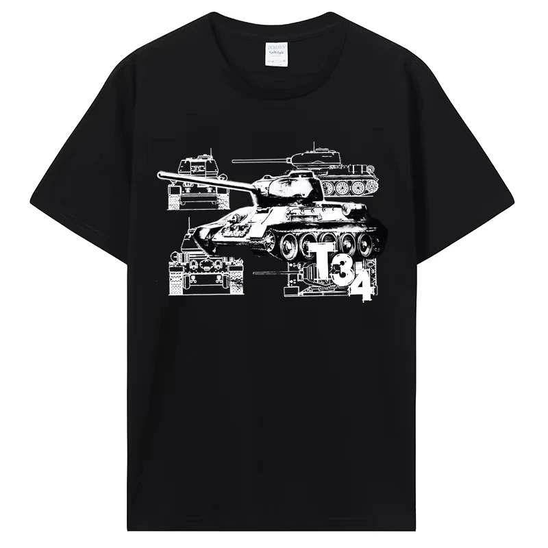 2026 Soviet Army Weapon Equipment T34 Tank T-Shirt Cotton O-Neck Short Sleeve Men's T Shirt Oversized Str