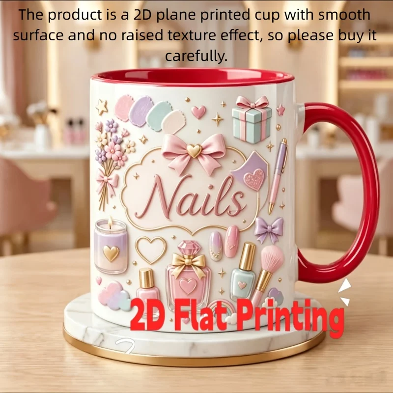 Personalized 2D Flat Print Macaron Nail Polish Flower Ceramic Mug Custom Name Coffee Cup for Beauty Lovers
