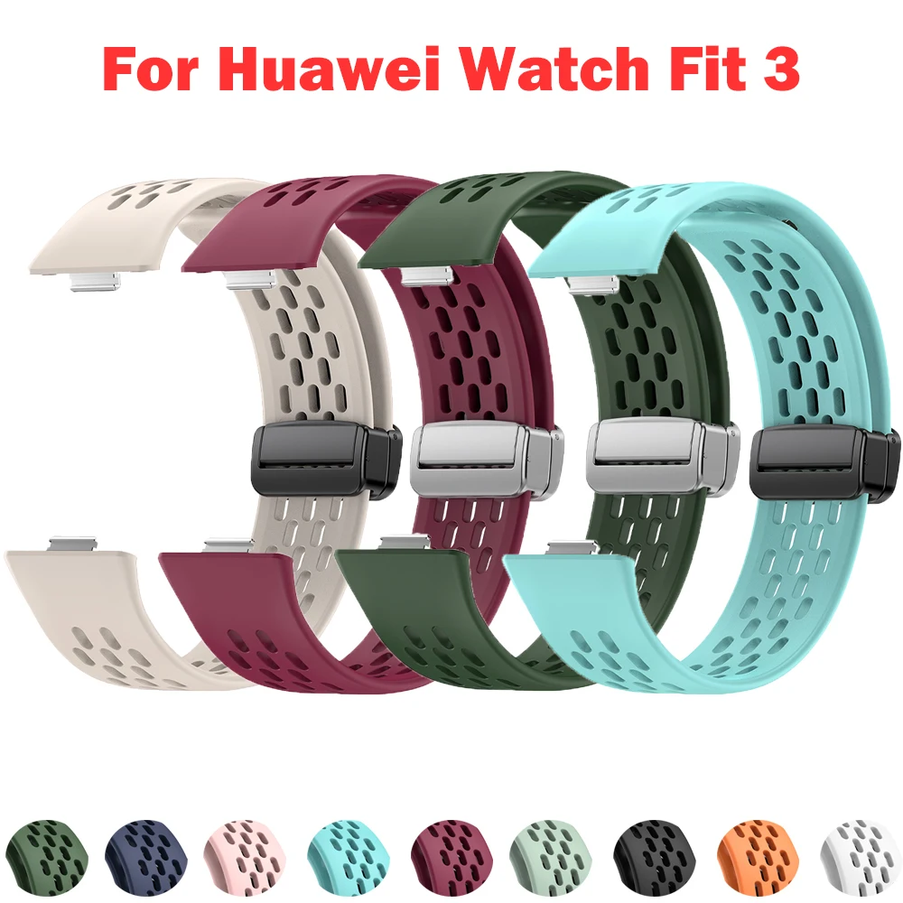 سوار سيليكون مغناطيسي لساعة هواويي ، مجوف ، سوار رياضي يسمح بمرور الهواء ، سوار ساعة لهواويي فيت 3 ، سوار معصم ملون