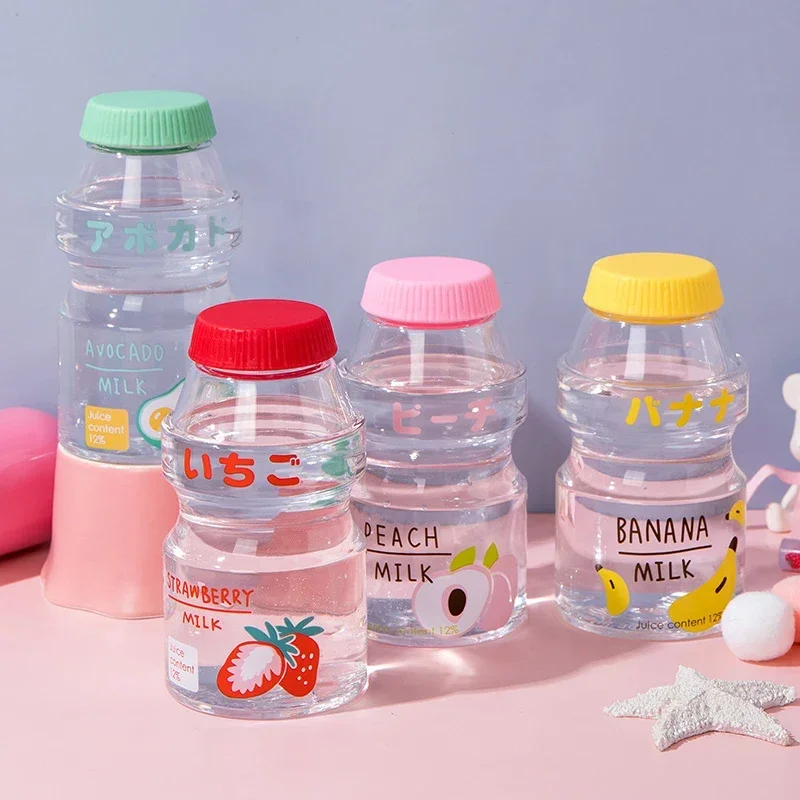 450ml Yogurt Plastic Water Bottle With Strap Cute Carton Kawaii Tour Fruit Drinking Milk Bottle Portable Leakproof Cute Bottle