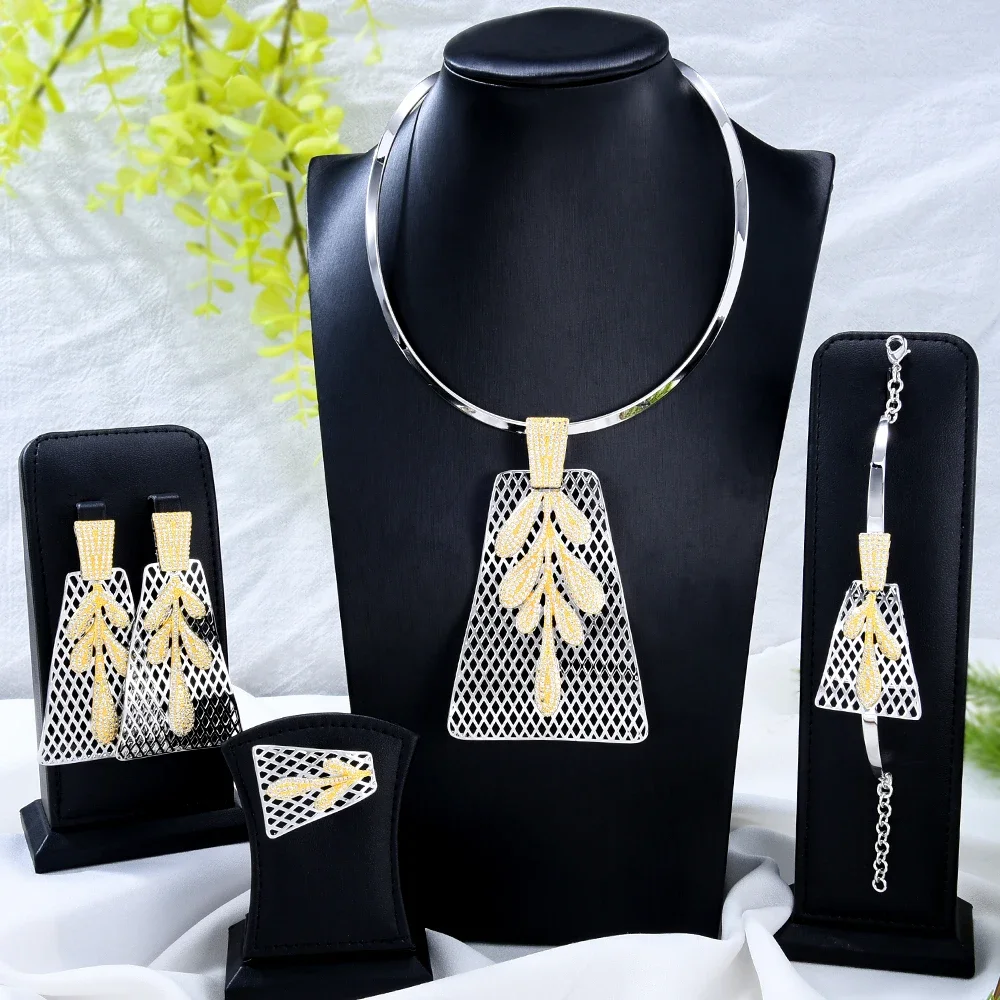 

Jimbora Famous Brand Trendy Luxury African 4 Jewelry Sets For Women Wedding Party Zircon Crystal Dubai Bridal Jewelry Set Gift