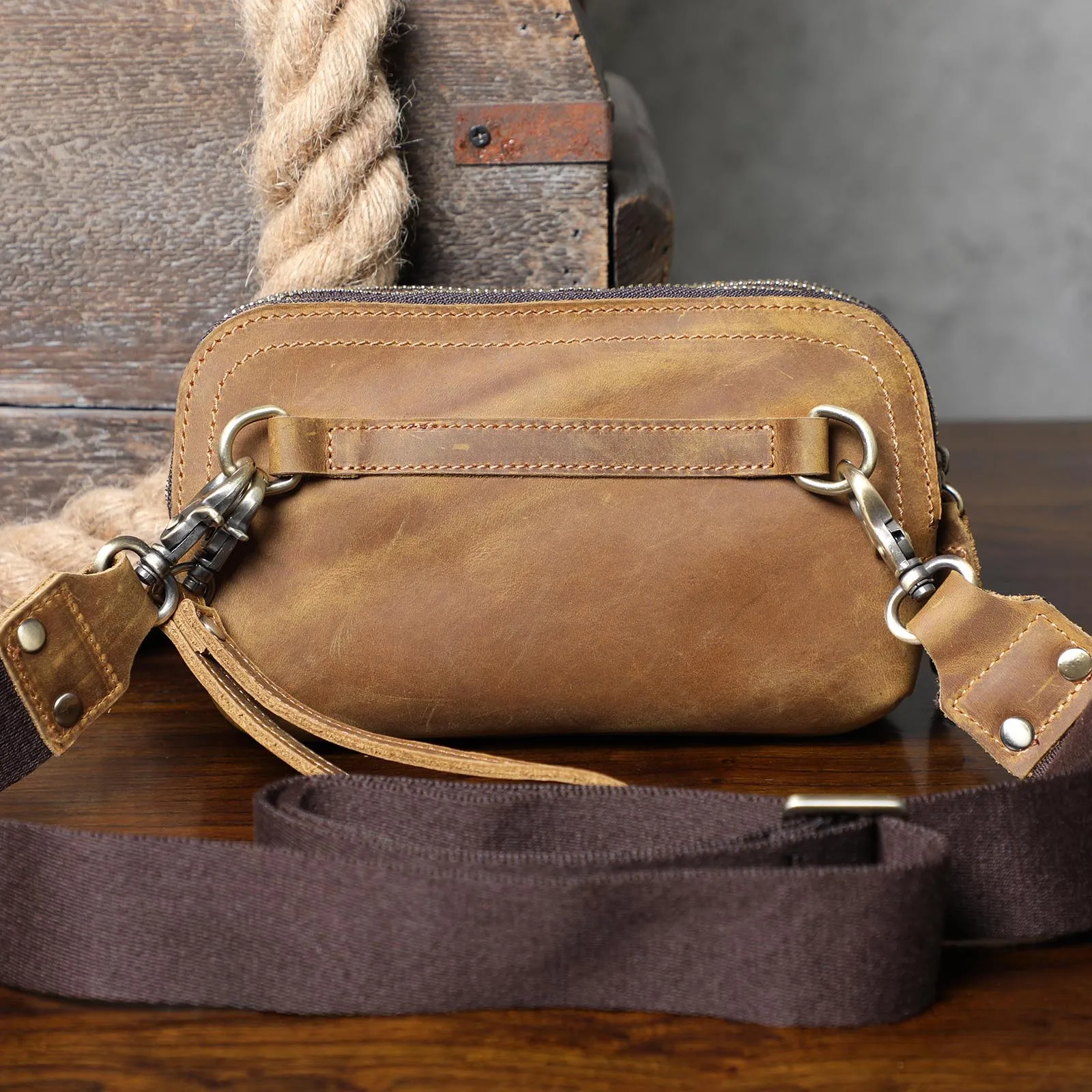 Echte Leder-Umhängetasche für Herren, Multifunktionale Clutch-Tasche, Schlichte Modische Handytasche aus Rindsleder, Oberste Schicht Rindsleder – Detail 18