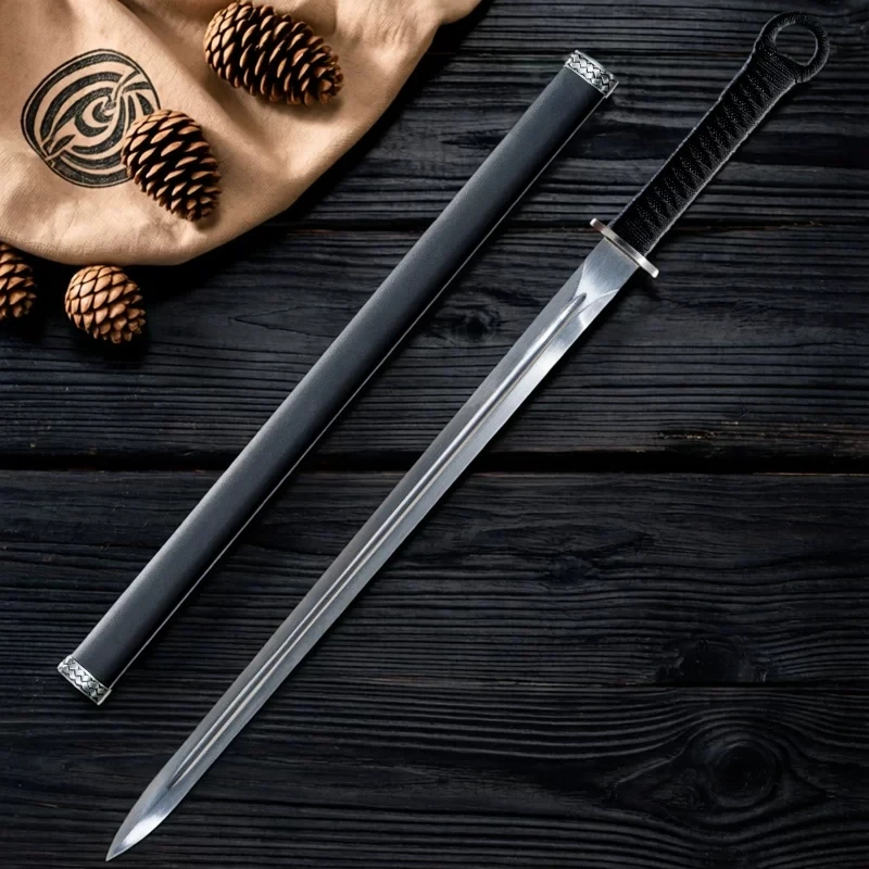 Long Yeyi Ring-Pommel Chinese Sword Manganese Steel Blade High Chromium Steel Guard Painted Iron Scabbard Wushu Collection
