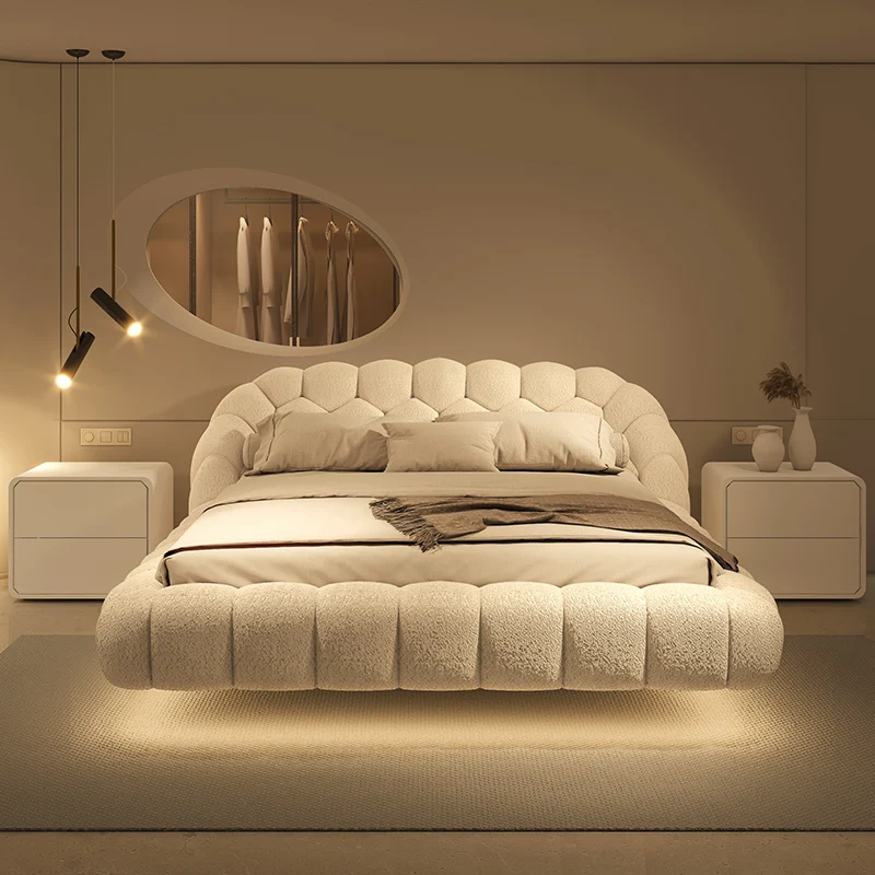 High-end bedroom suspension  wind lamb wool fabric Internet celebrity bubble minimalist atmosphere girls master bedroom marriage