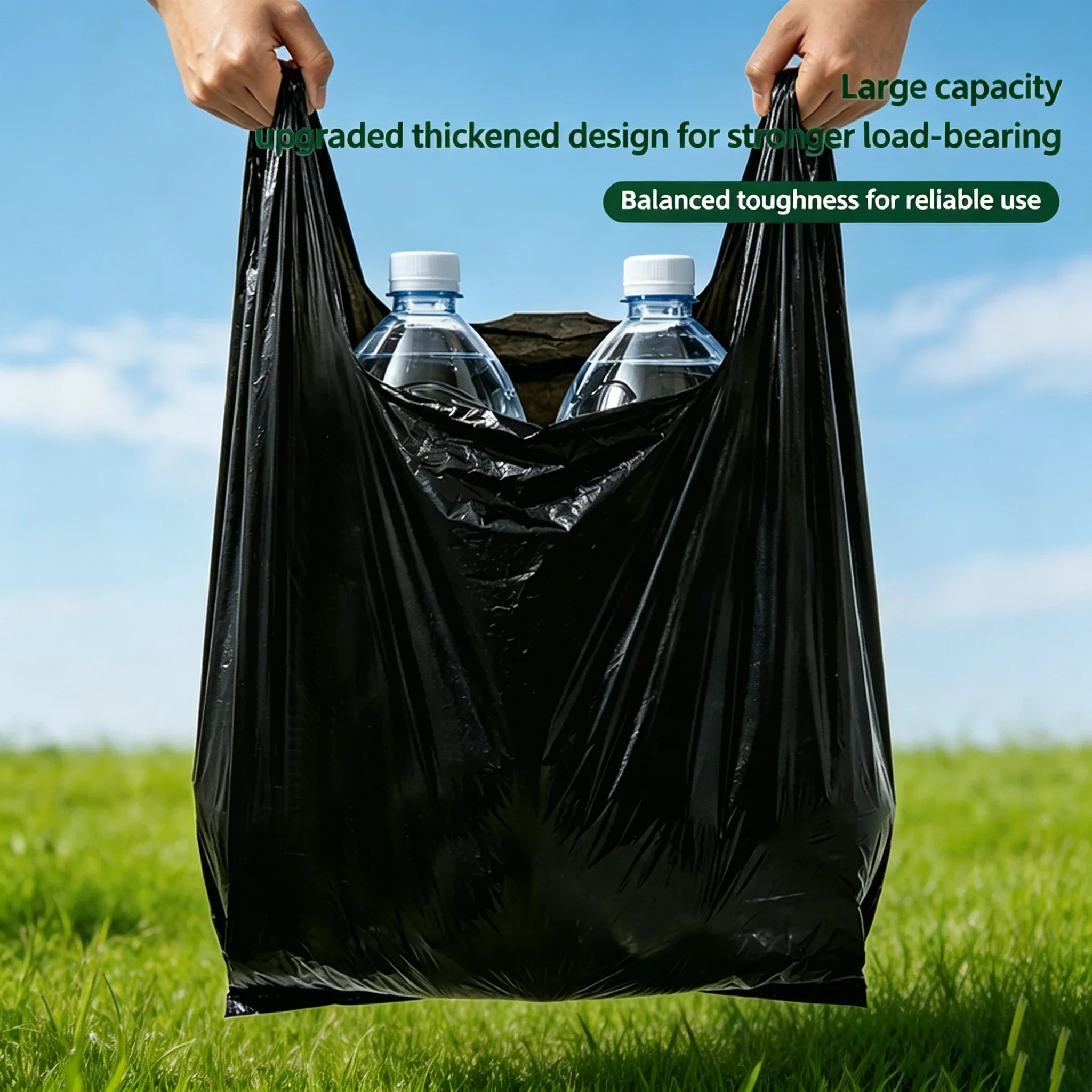Large Strong Black T-Shirt Plastic Garbage/Trash/bins/rubbish Bags,Tear Resistant Leakproof Heavy Duty Vest,For room,Kitchen,car