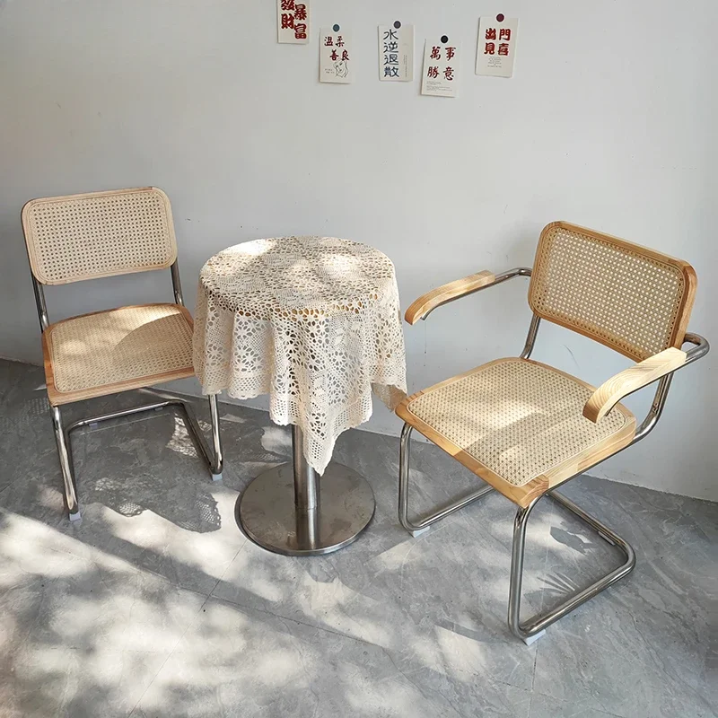 

PurelyFeel Nordic rattan stainless steel dining chairs medieval solid wood desk chairs office chairs