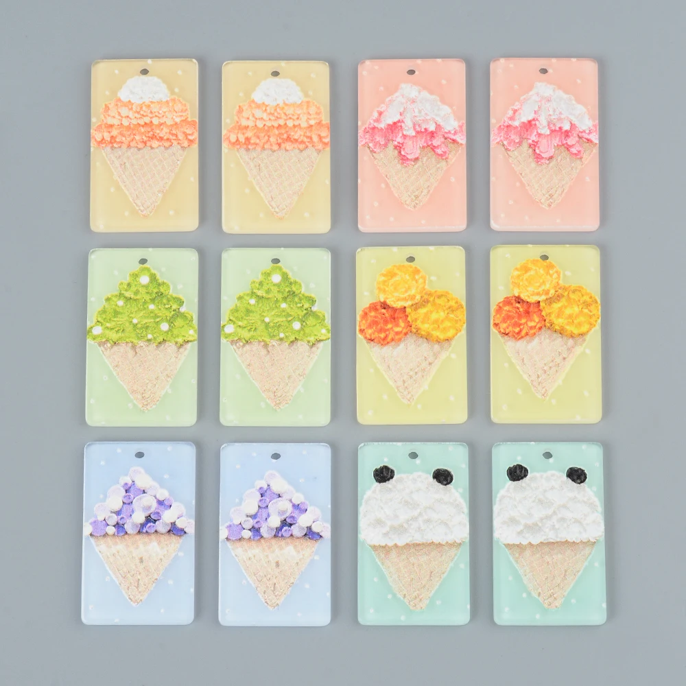 10pcs Square Ice Cream Pendant Colorful Flat Acrylic Pendants Plate Jewelry Accessories Handmades Fashion For DIY Earrings