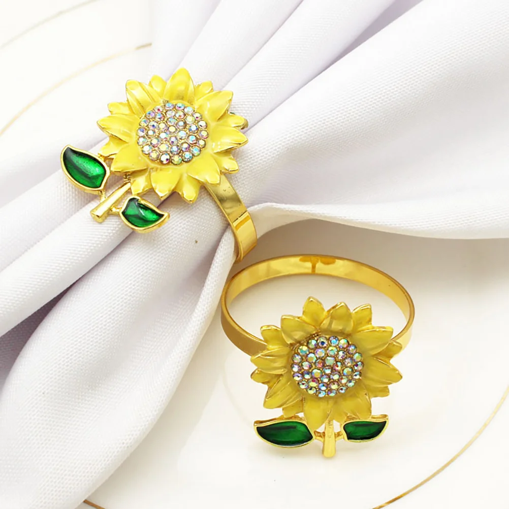 

4pcs Alloy Rings Sunflower Shaped Design Napkin Holders Assorted Color Elegant Decorative Party Wedding Christmas Event