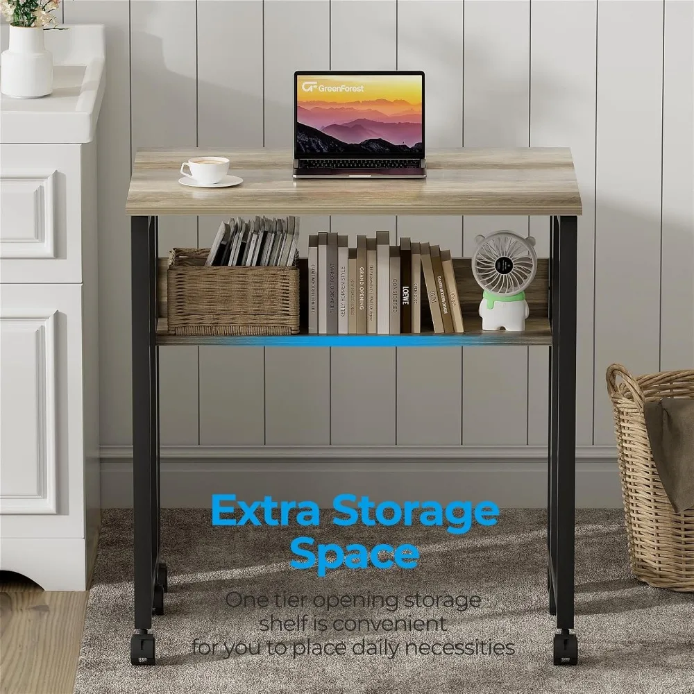 Compact Rolling Desk with Storage Shelf - 31.5 Inch Foldable Computer Desk for Small Spaces, Easy Assembly and Mobility