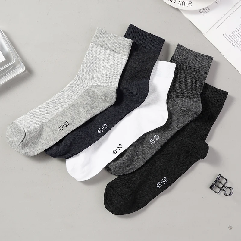 3 Pairs/Lot Men\'s Black White Socks Work Casual Business Thin Mesh Breathable Short Middle Tube Plus Size EU38-47 Sock