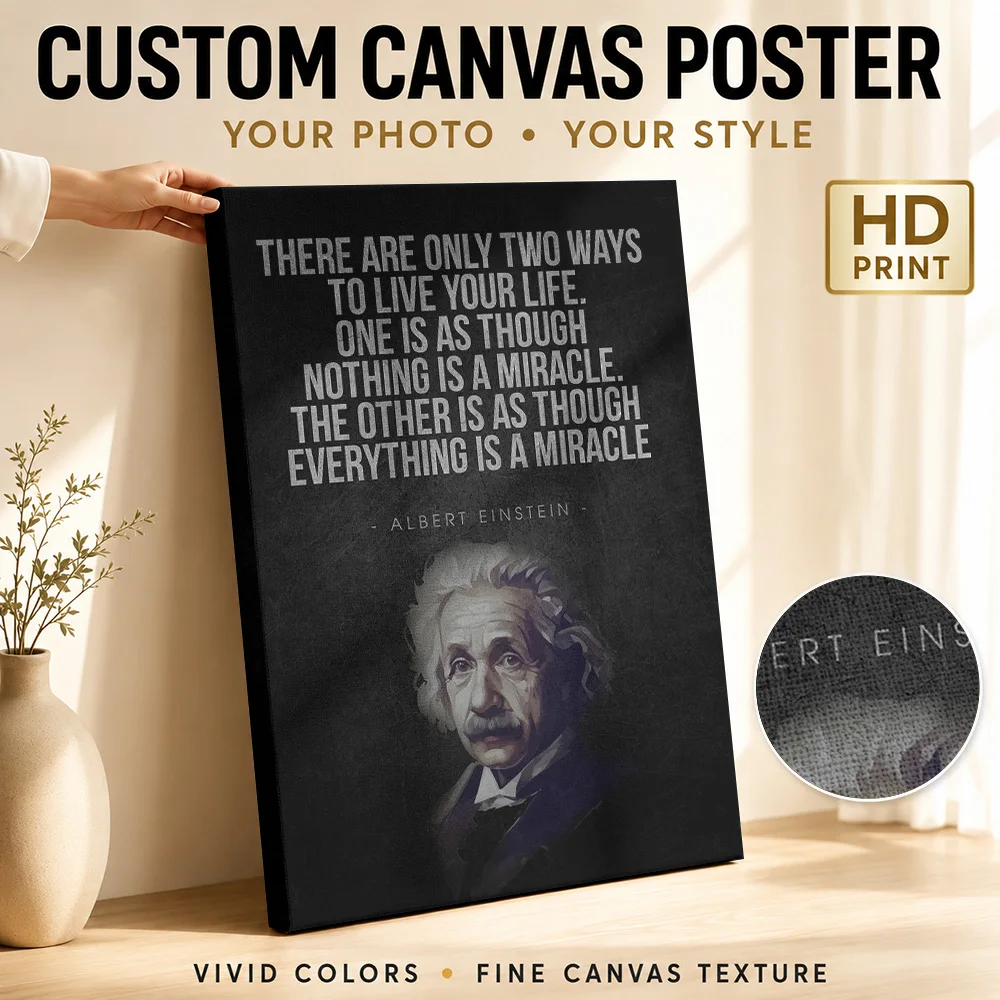 Albert Einstein quote about life Framed Canvas Print Poster Customized Photo Motivational Typography Wall Art for Office Decor