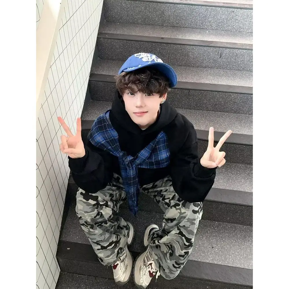 

Мужская толстовка в клетку American Sle Haome, новая коллекция весна-осень, в университетском стиле, свободного кроя, приталенная, с длинными рукавами, модная, с узлом