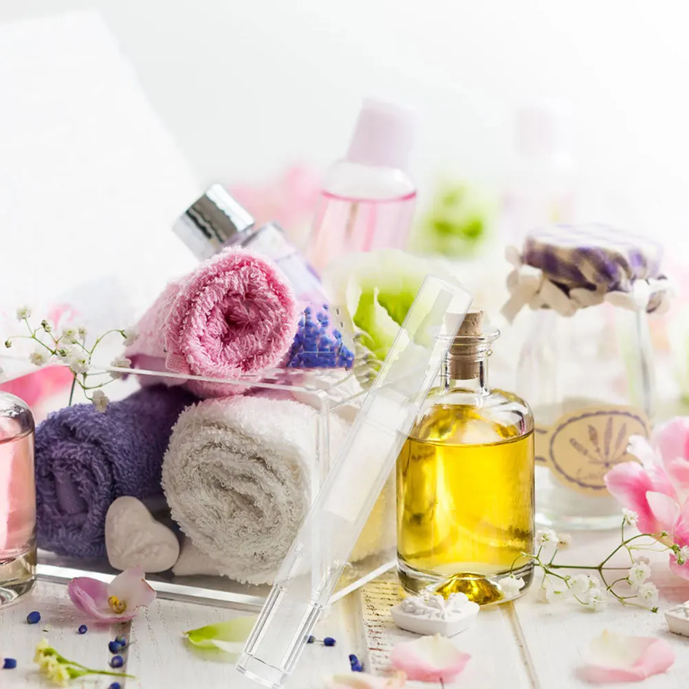 5pcs Nail Polish Pen Transparent Plastic Multi-Use Makeup Tool Essential Oil Applicator Brush Lip Gloss Tube