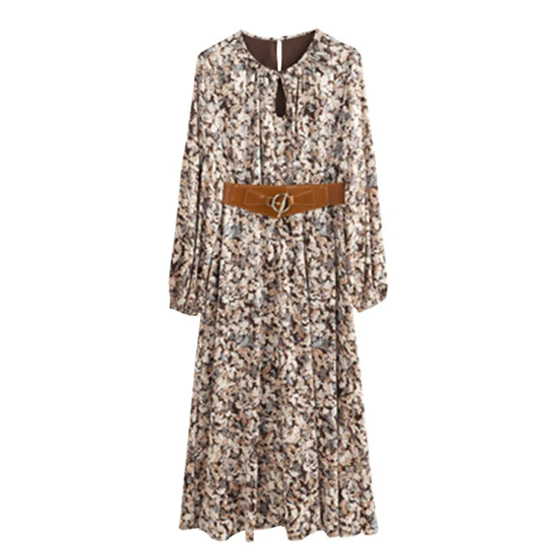 Vintage Fragmented Chiffon Dress Elegant and Slim Style Long Sleeve Comfortable and Breathable Y2K Spring and Autumn New 2024