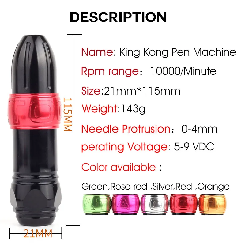 Yilong Tattoo Pen Machine 10000RPM Rotary Pen with Removable Motor 5-9VDC 0-4mm Stroke Multi-Color Available