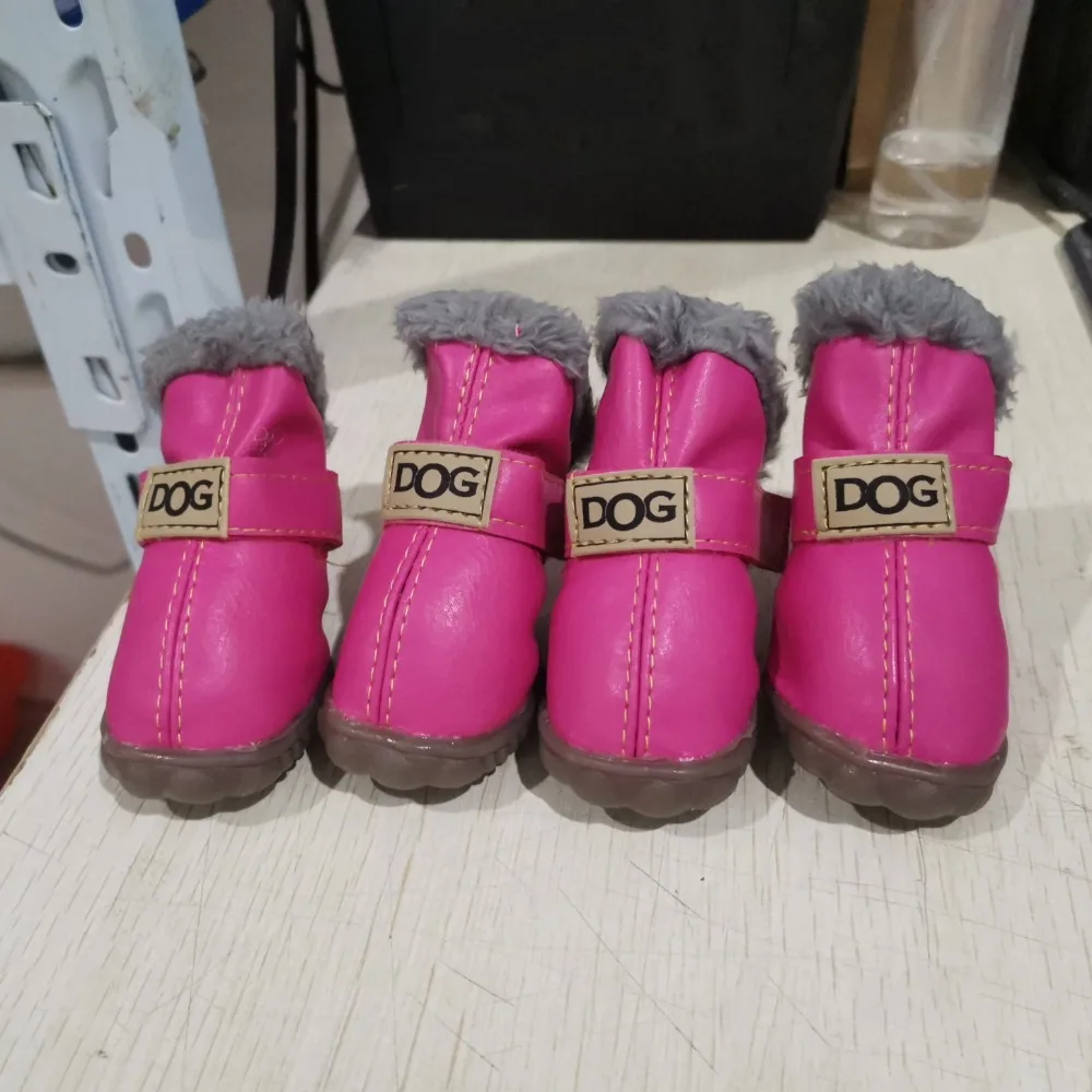 Fashion Warm Pet Snow Boots Waterproof Non Slip Winter Pet Dog Shoes Soft /PU Dog Rainshoes for 4Pcs/Set Winter