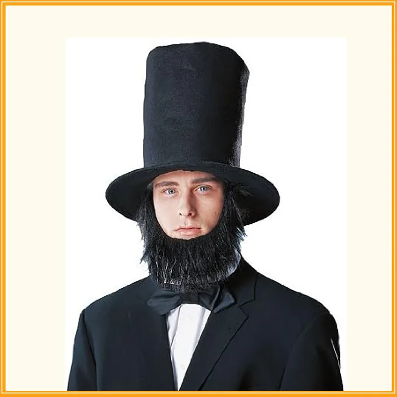 

Halloween Black Uncle Sam High Hat Bow Tie Beard Bow Tie Set Black Humorous and Funny Gentleman Hat