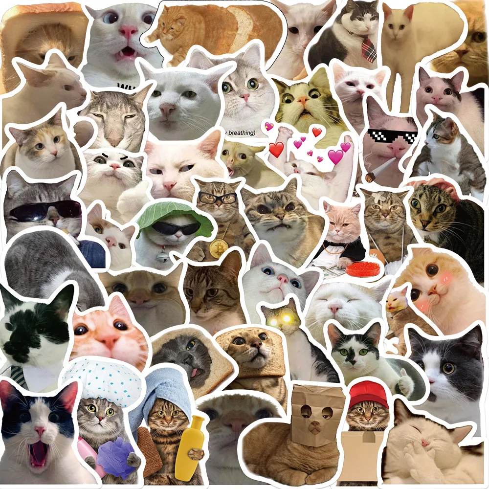 10/30/50PCS Funny Cat MEME Stickers Cute Animal Decals Decoration DIY Laptop Phone Luggage Fridge Waterpoof Sticker Classic Toy