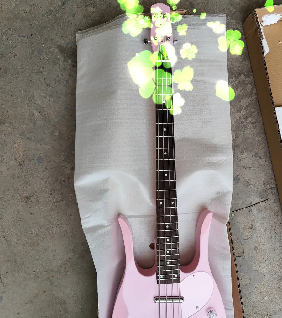 4-String  Bass Rosewood Fingerboard Mahogany body Cartoon Cute Guitars short style Pink Long Ears