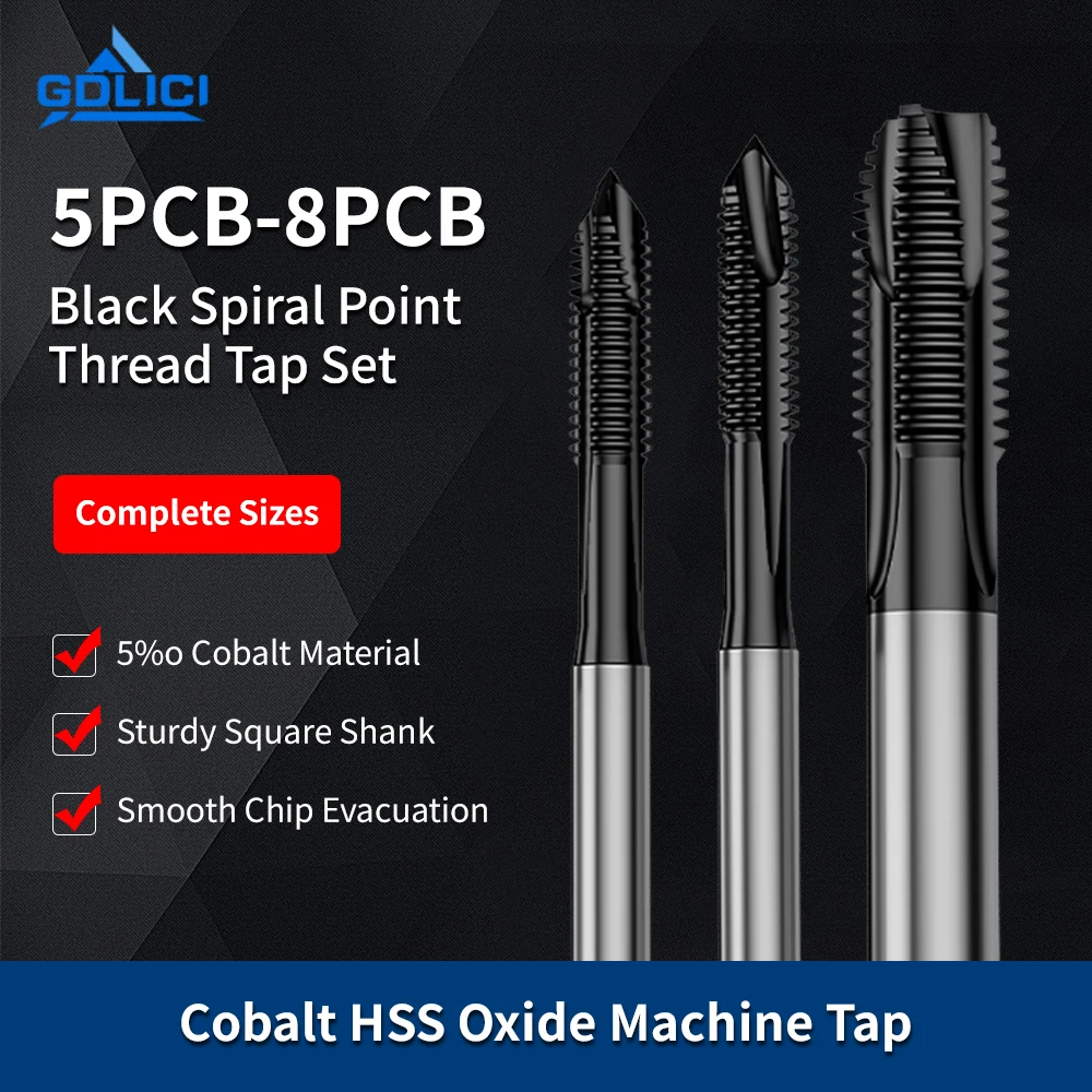 5/8PCS M35 Grade Cobalt High‑Speed Steel Nitrided Surface Spiral Point Machine Thread Tap, Dedicated for Stainless Steel