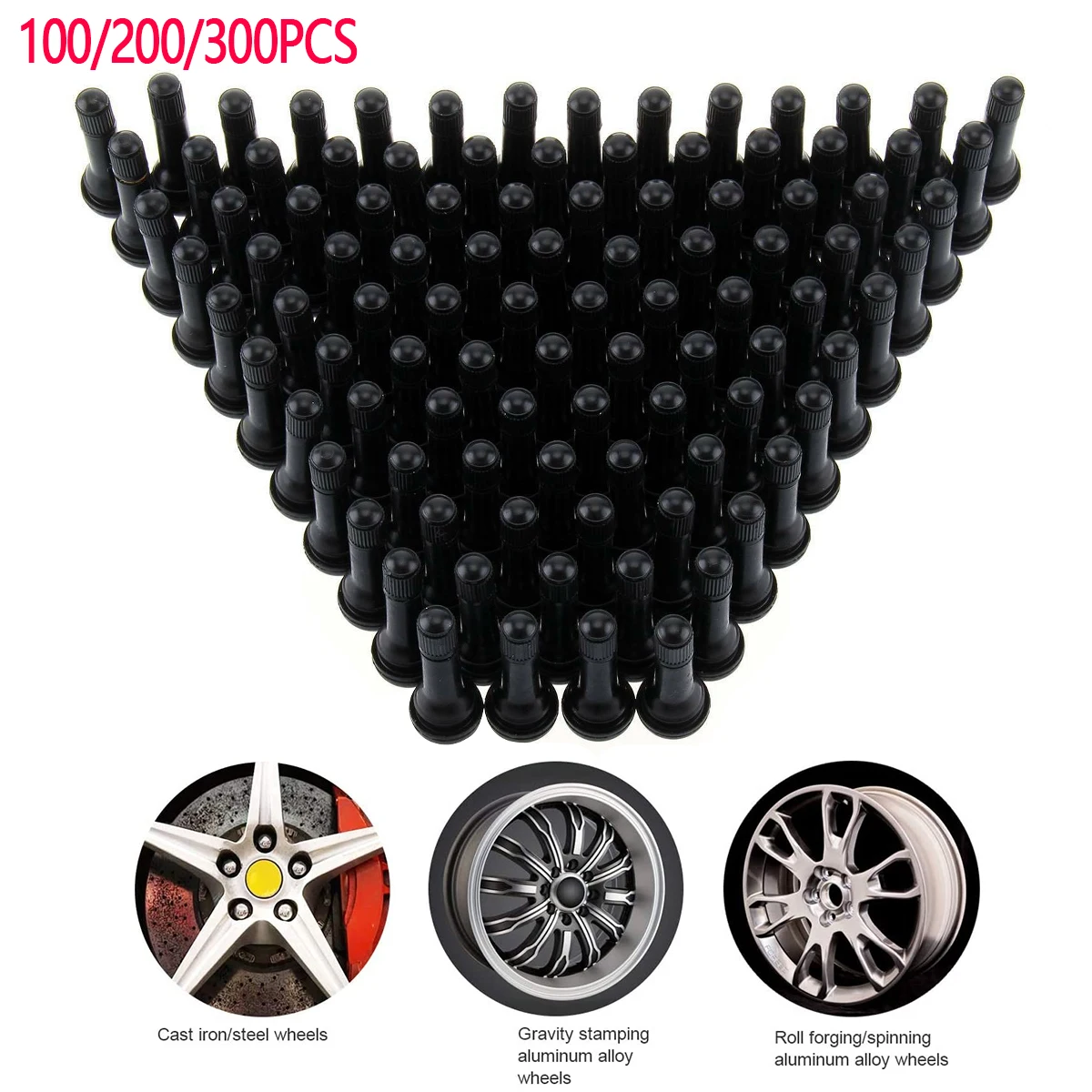 100Pcs TR414 Tubeless Rubber Car Wheel Tire Valve Car Motorcycle SUV Valve Core Stem Rubber Snap-in Bicycle Auto Accessories