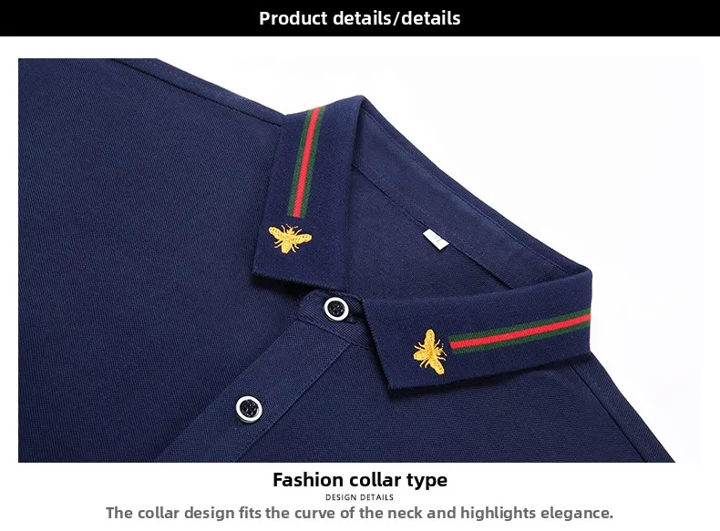 Design Markenqualität Herren Poloshirt mit Kragen und Bienen-Stickerei Kurzärmliges Neues Sommer-T-Shirt Business Klassische Mode Trend Herrenbekleidung – Detail 10