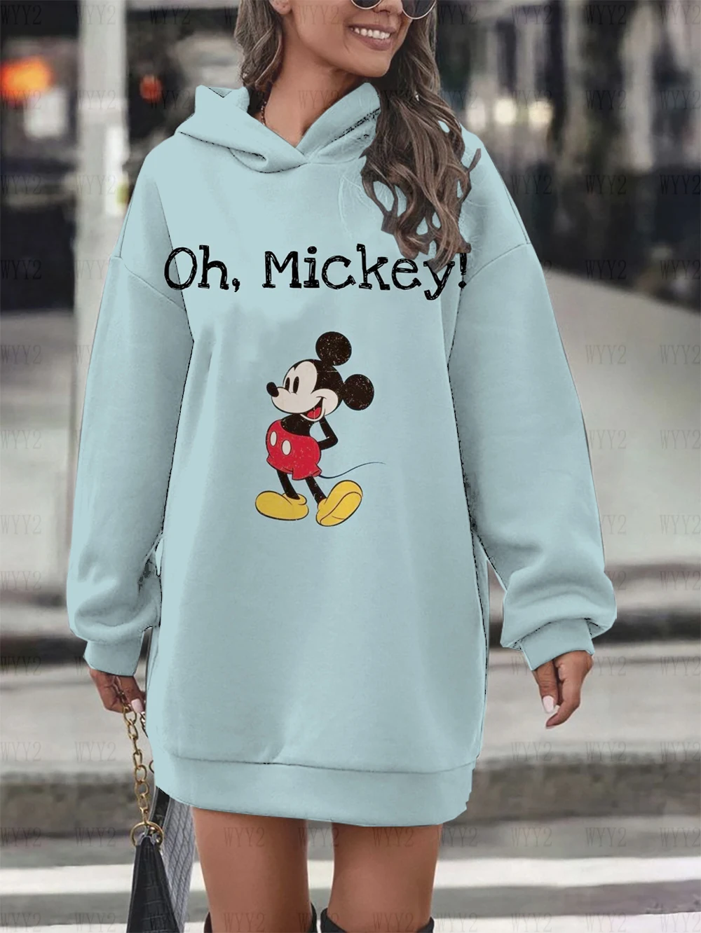 Spring and autumn print role play Disney Mickey Minnie print long sleeve fashion hoodie street wear women's hoodie dress