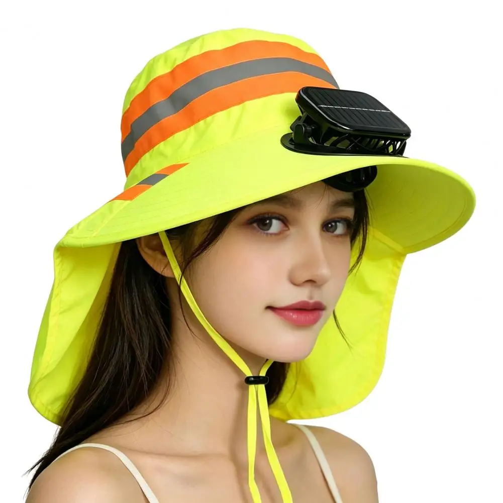Sun Hat with Fan Solar Usb Rechargeable Fan Sun Hat Full Brim Uv Protection Hat with Reflective Stripes Breathable Mesh Neck