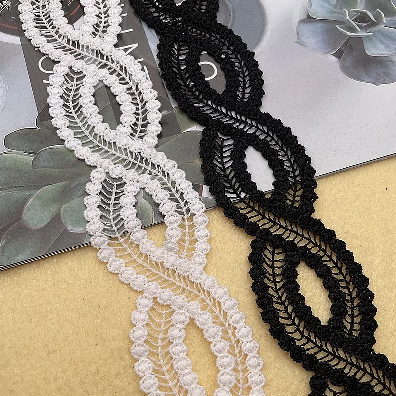 4CM Wide White Black Milk Silk Water-soluble Embroidery Lace Fabric Ribbon Wedding Dress Collar Neckline Trim Sewing Supplies