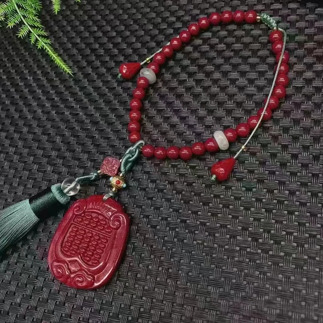 

Natural 100% real Red cinnabar jade carve Abacus bless peace pendant Key buckle jewellery fashion for women men lucky gifts