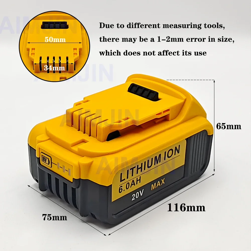 For DeWalt  20V DCB200 6000mAh Replacement Li-ion BatteryDCB205 DCB201 DCB203 Power Tool Battery 20 Volt MAX