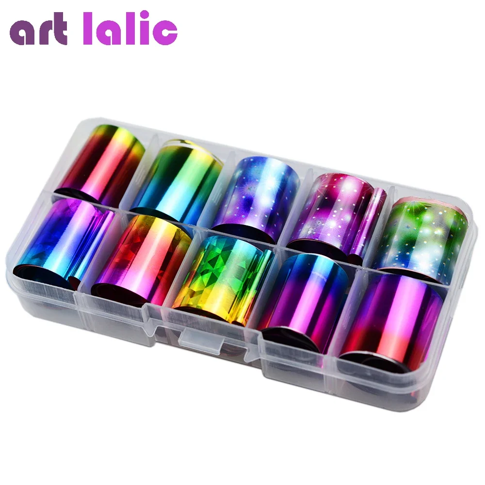 AB Color Holographic Nail Foil Set Diamond Starry Sky Transfer Stickers 10Pcs Transparent Manicure Art 25x60cm