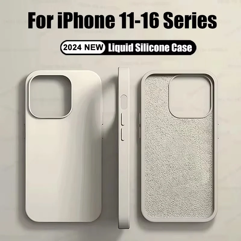 Funda de silicona líquida a prueba de golpes funda movil carcasa para For Apple iPhone 16, 15, 14, 12, 11, 13 Pro Max, funda trasera suave y bonita, 16, 14, 15 Plus, accesorios para teléfono