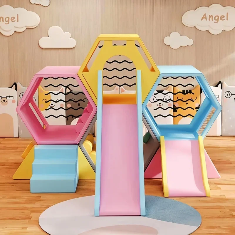 Kindergarten parent-child climbing physical training soft play honeycomb combination pink slide set