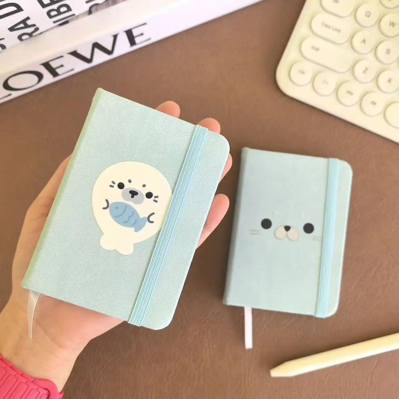 Korean Ins Style Advanced Healing Milk Blue Seal A7 Portable Notebook Cute Strap Pocket This Student Portable Word Memo Diy Gift view 5