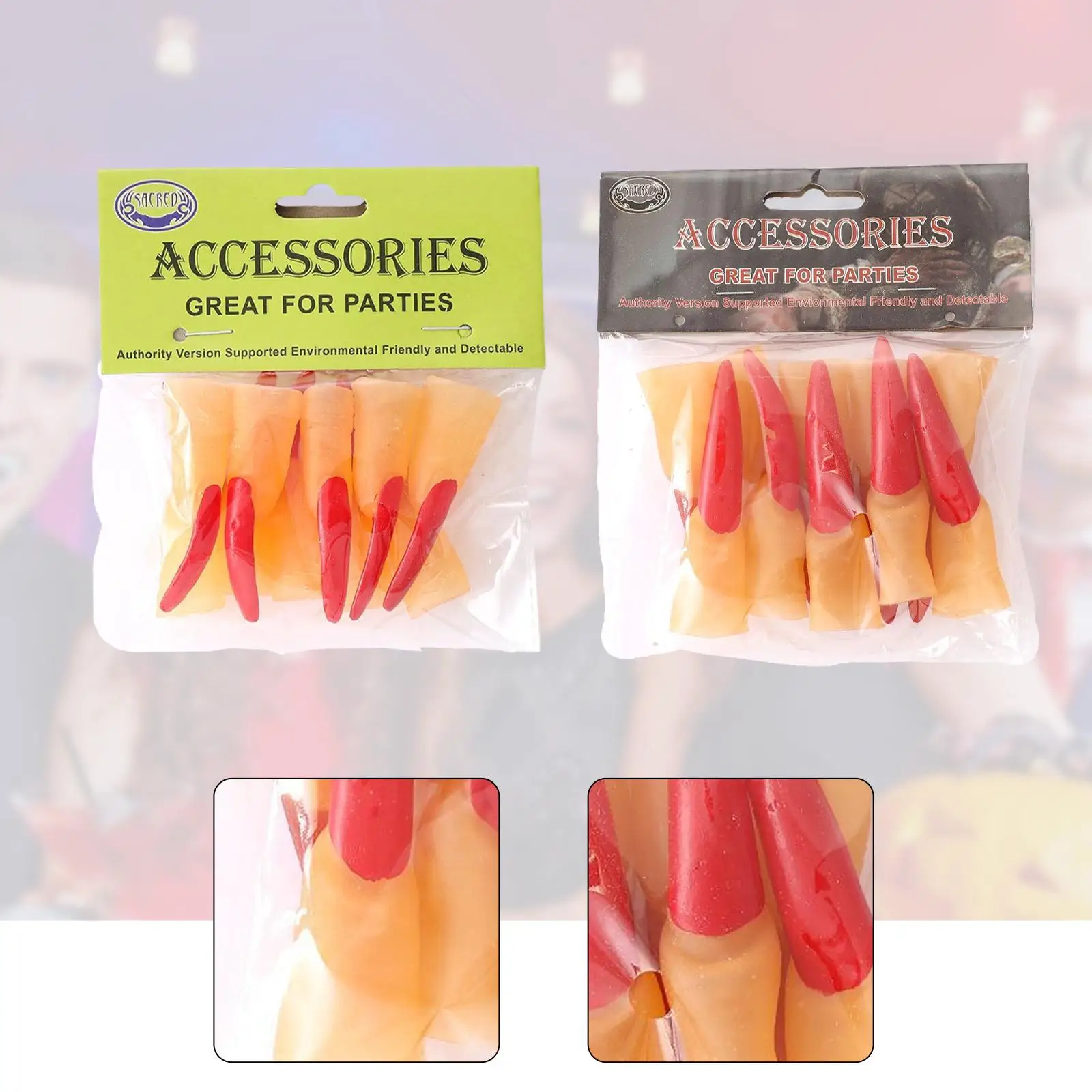 

10x Fake Witch Fingers Halloween Costume Accessories Fingernails Long Witch Nails for Bar Masquerade Festivals Stage Show Props