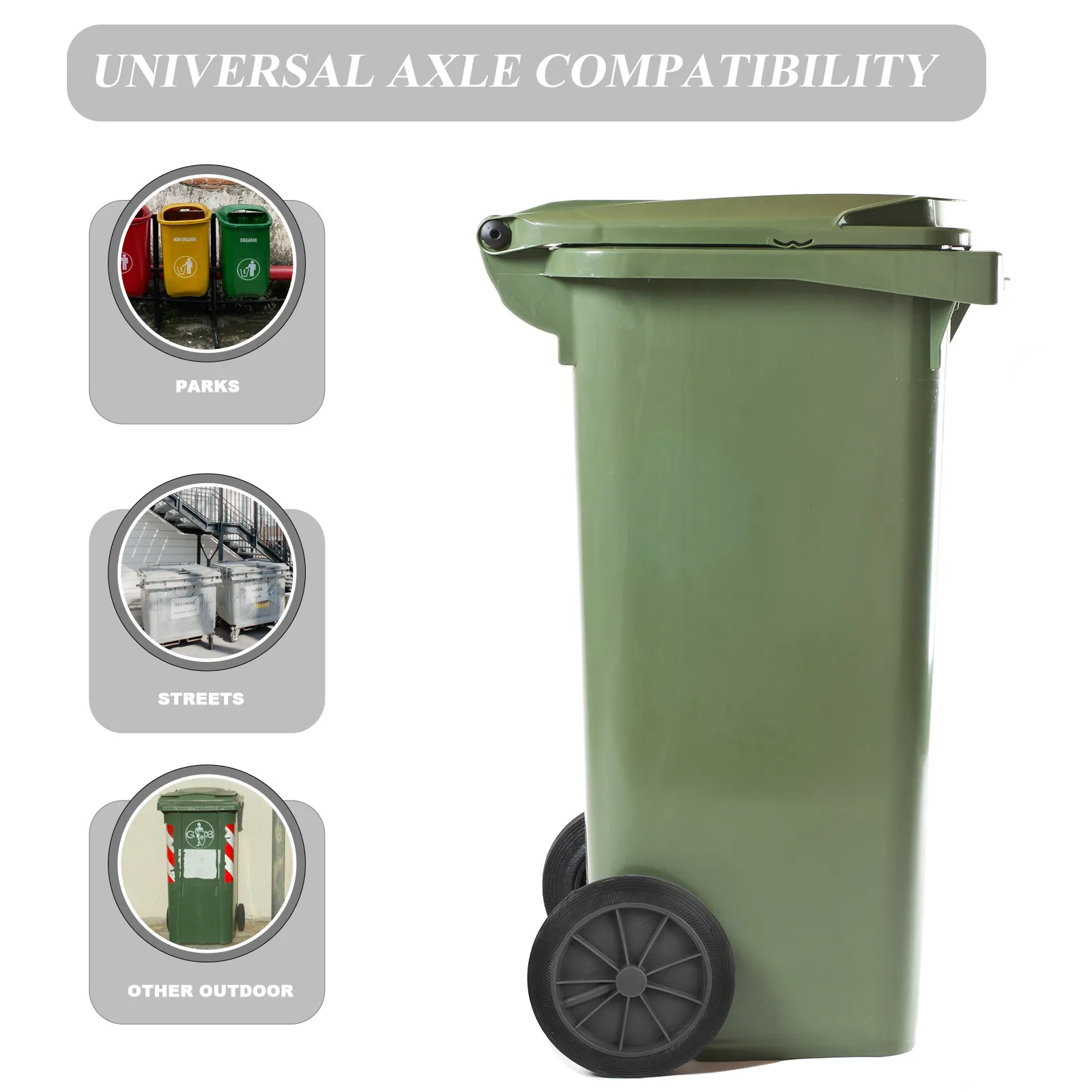 2Pcs PU Trash Can Wheels Replacement Heavy Duty Outdoor Garbage Bin Wheels Universal Axle Compatible Large Capacity Waste