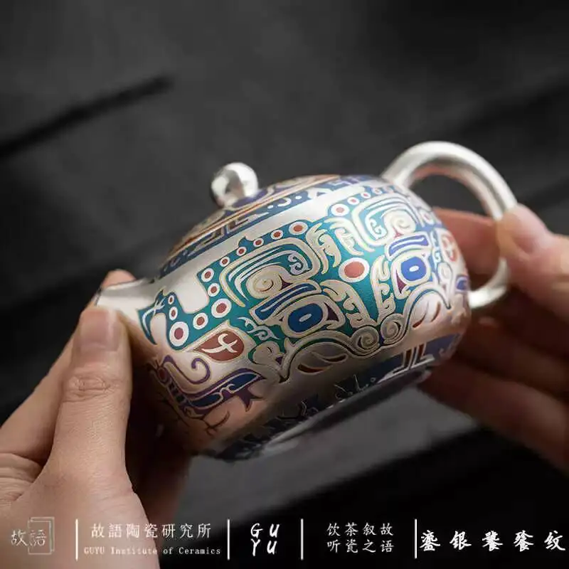 999 Pure Silver Gilt With A Dragon And Tiger Pattern, Xishi Teapot, Single Pot, Light Luxury Brewing, Home Use, Gift-Giving,