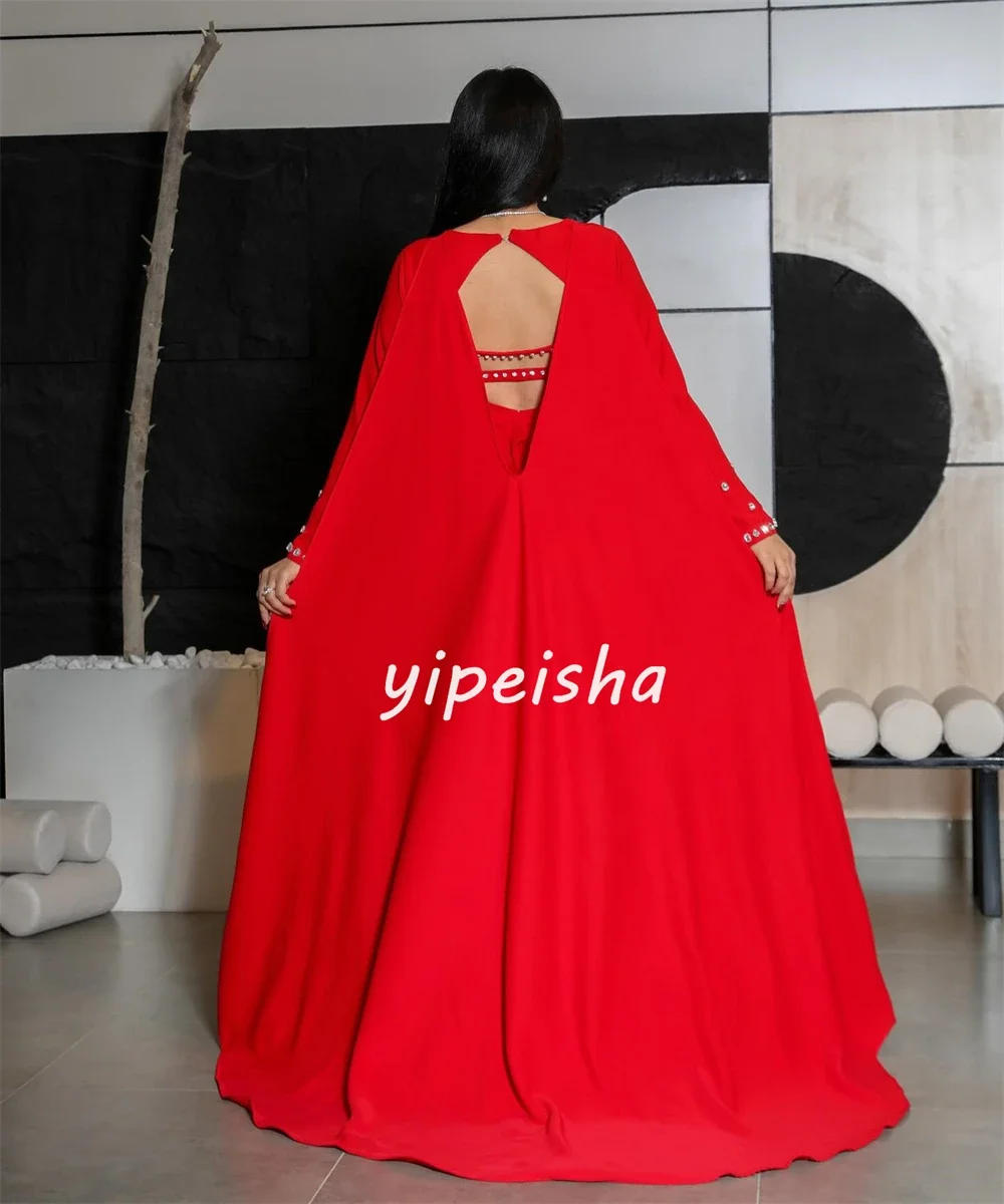 Customized Jersey Sequined Ruched Christmas A-line Square Neck Bespoke Occasion Gown Long Dresses