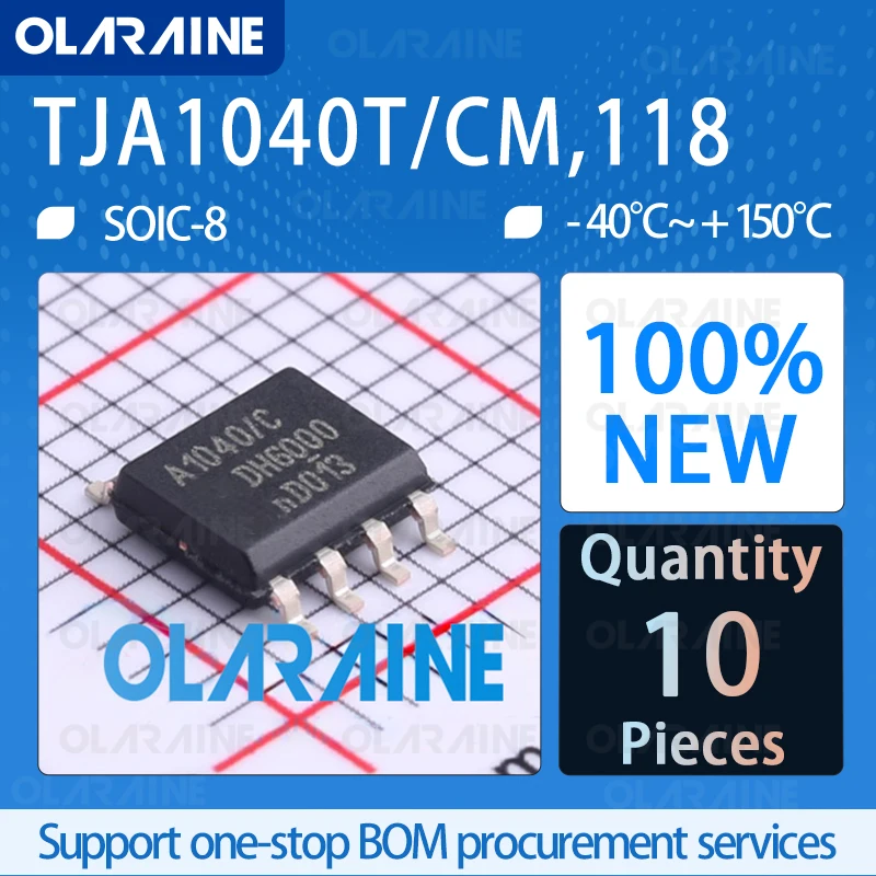 

10Pcs TJA1040T/CM,118 SOIC-8 CAN interface integrated circuits 1 Mb/s 5.25 V IC chip circuit controller switch processor sensor